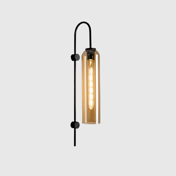 Wall Lamp Art Deco with Cylindrical Glass Shade and Arched Brass Frame