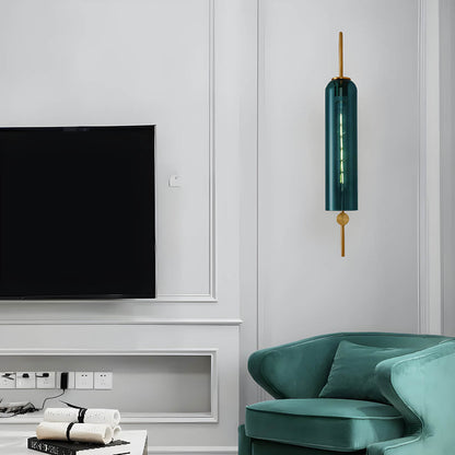 Wall Lamp Art Deco with Cylindrical Glass Shade and Arched Brass Frame