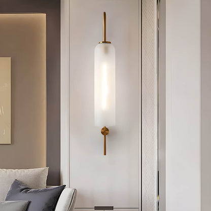 Wall Lamp Art Deco with Cylindrical Glass Shade and Arched Brass Frame