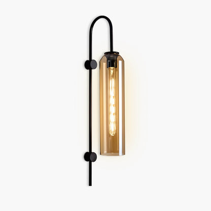 Wall Lamp Art Deco with Cylindrical Glass Shade and Arched Brass Frame