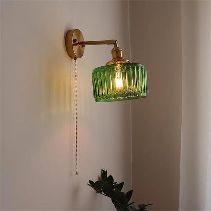 Wall Lamp Art Deco with Glass Shade and Pull Chain Switch