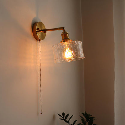 Wall Lamp Art Deco with Glass Shade and Pull Chain Switch