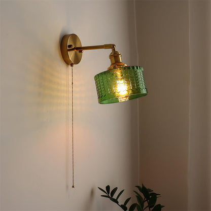 Wall Lamp Art Deco with Glass Shade and Pull Chain Switch