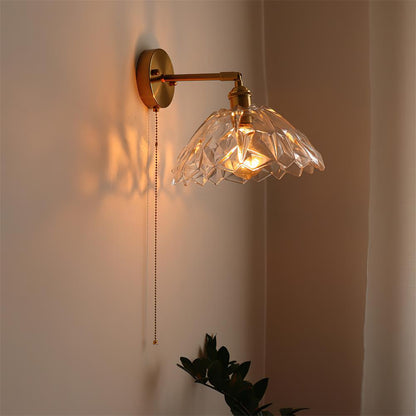 Wall Lamp Art Deco with Glass Shade and Pull Chain Switch