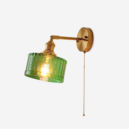 Wall Lamp Art Deco with Glass Shade and Pull Chain Switch
