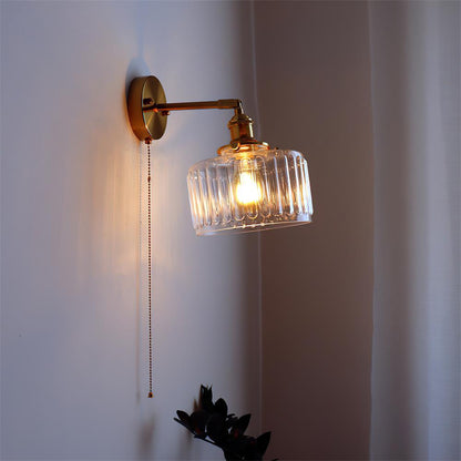 Wall Lamp Art Deco with Glass Shade and Pull Chain Switch