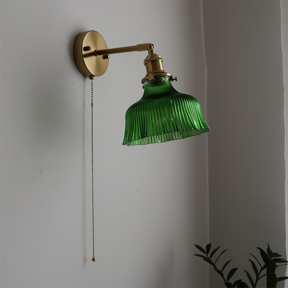 Wall Lamp Art Deco with Glass Shade and Pull Chain Switch