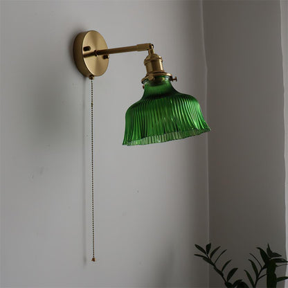 Wall Lamp Art Deco with Glass Shade and Pull Chain Switch