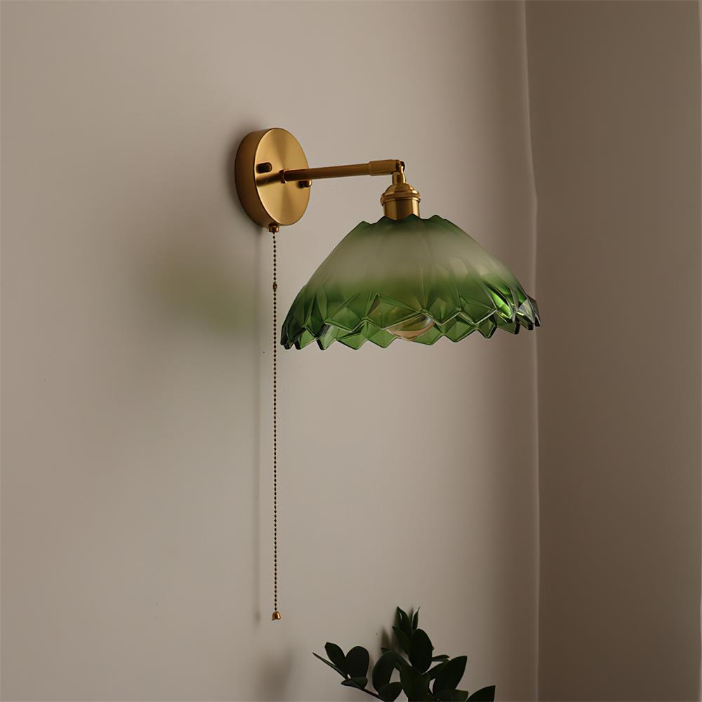 Wall Lamp Art Deco with Glass Shade and Pull Chain Switch