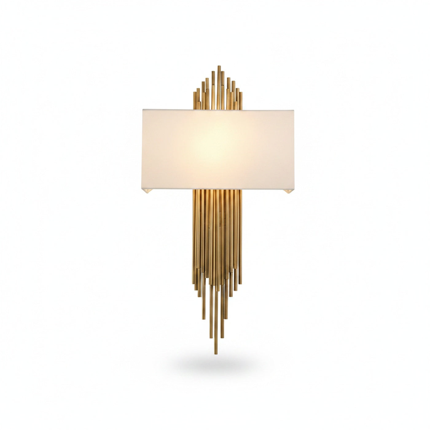 Wall Lamp Art Deco with Gold Tube Rods and Fabric Shade