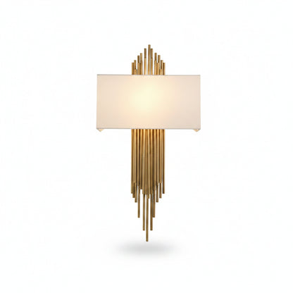 Wall Lamp Art Deco with Gold Tube Rods and Fabric Shade
