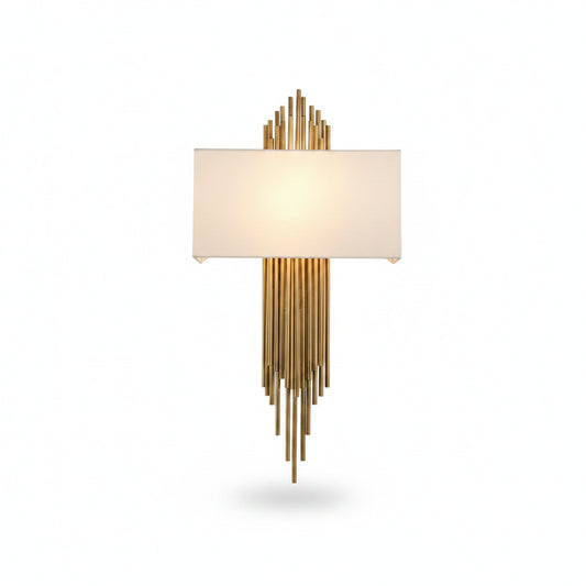 Wall Lamp Art Deco with Gold Tube Rods and Fabric Shade