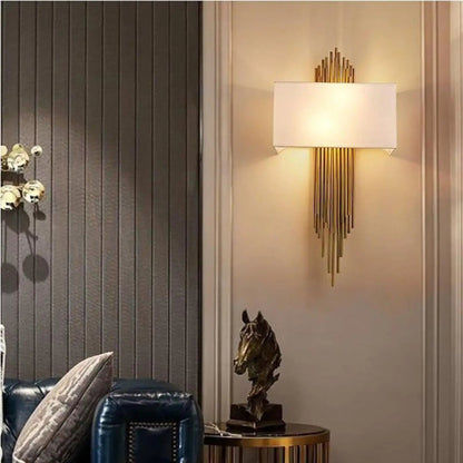 Wall Lamp Art Deco with Gold Tube Rods and Fabric Shade