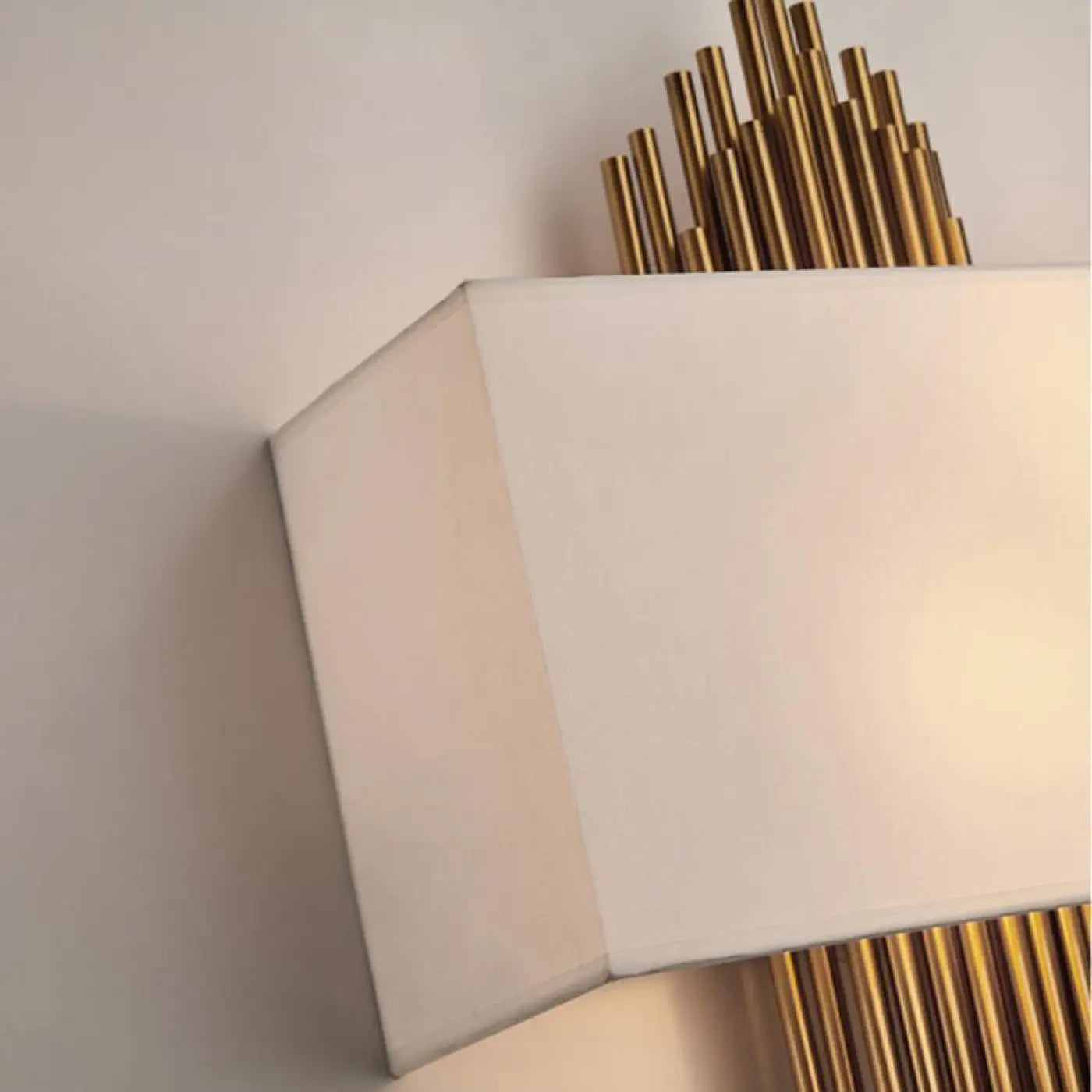 Wall Lamp Art Deco with Gold Tube Rods and Fabric Shade
