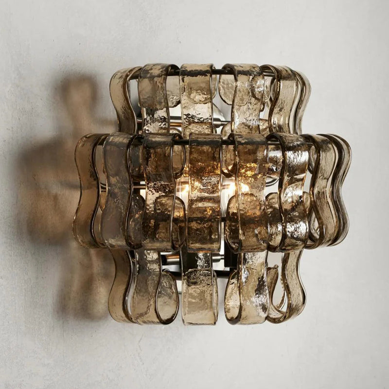 Wall Lamp Art Deco with Layered Textured Glass Shade