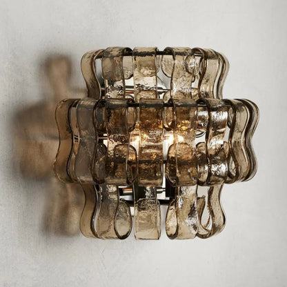 Wall Lamp Art Deco with Layered Textured Glass Shade