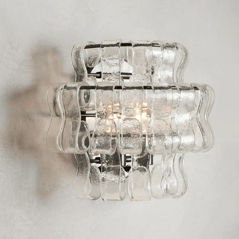 Wall Lamp Art Deco with Layered Textured Glass Shade