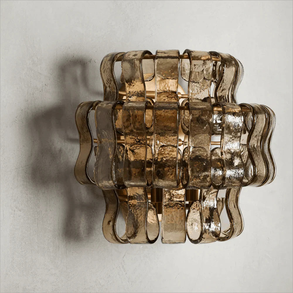 Wall Lamp Art Deco with Layered Textured Glass Shade