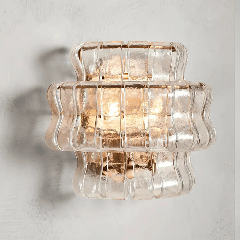 Wall Lamp Art Deco with Layered Textured Glass Shade