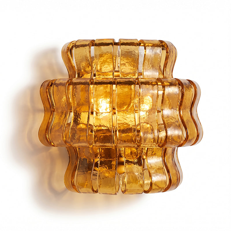 Wall Lamp Art Deco with Layered Textured Glass Shade