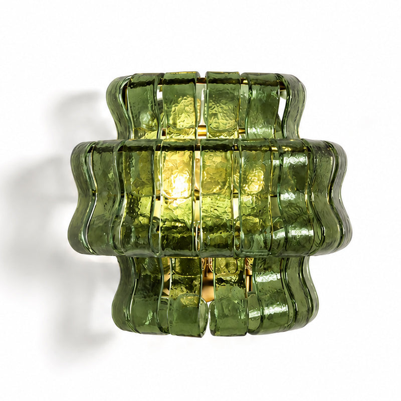Wall Lamp Art Deco with Layered Textured Glass Shade