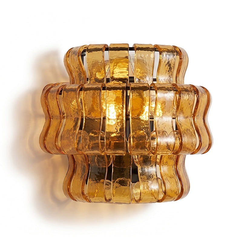 Wall Lamp Art Deco with Layered Textured Glass Shade