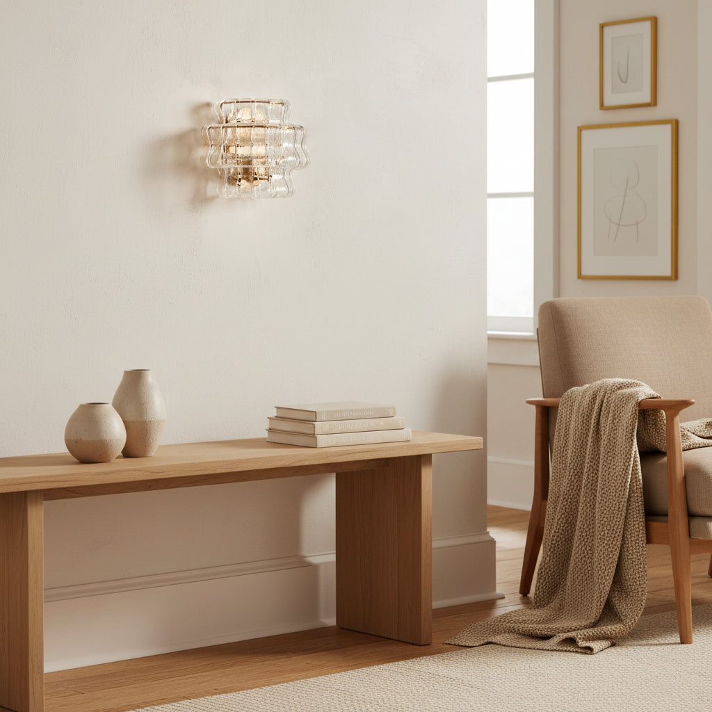 Wall Lamp Art Deco with Layered Textured Glass Shade