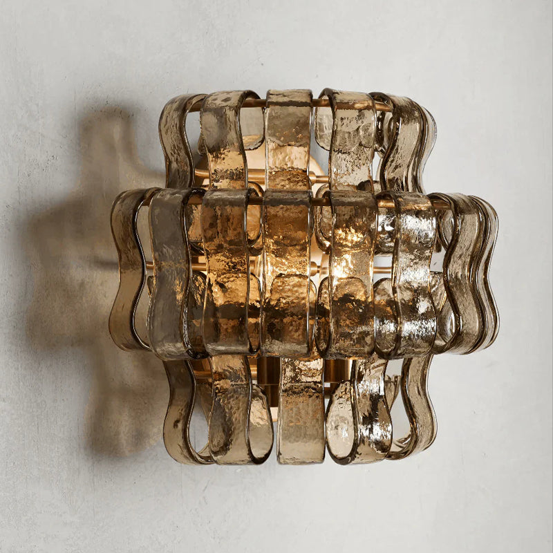 Wall Lamp Art Deco with Layered Textured Glass Shade