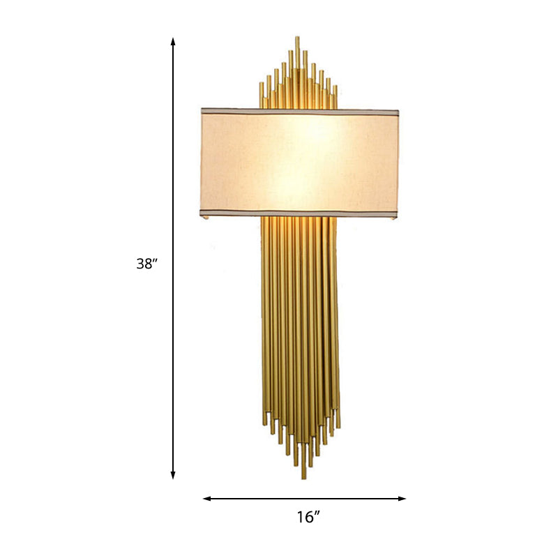 Wall Lamp Art Deco with Rectangular Fabric Shade and Gold Tube Frame
