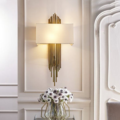 Wall Lamp Art Deco with Rectangular Fabric Shade and Gold Tube Frame
