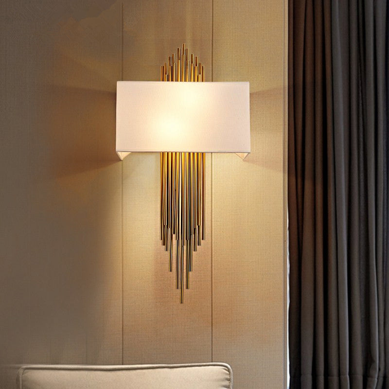 Wall Lamp Art Deco with Rectangular Fabric Shade and Gold Tube Frame