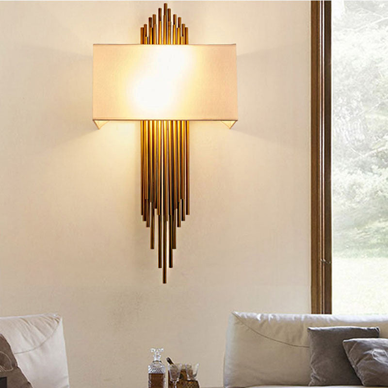 Wall Lamp Art Deco with Rectangular Fabric Shade and Gold Tube Frame