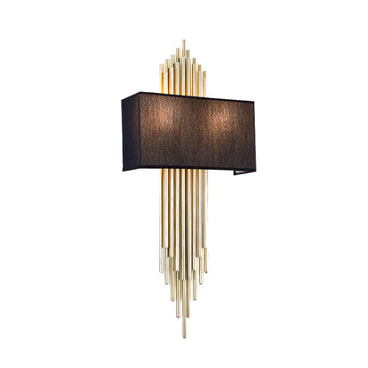 Wall Lamp Art Deco with Rectangular Fabric Shade and Gold Tube Frame