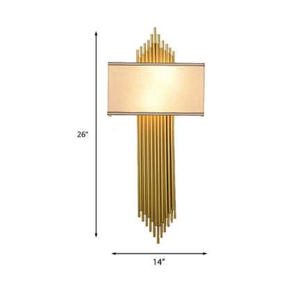 Wall Lamp Art Deco with Rectangular Fabric Shade and Gold Tube Frame