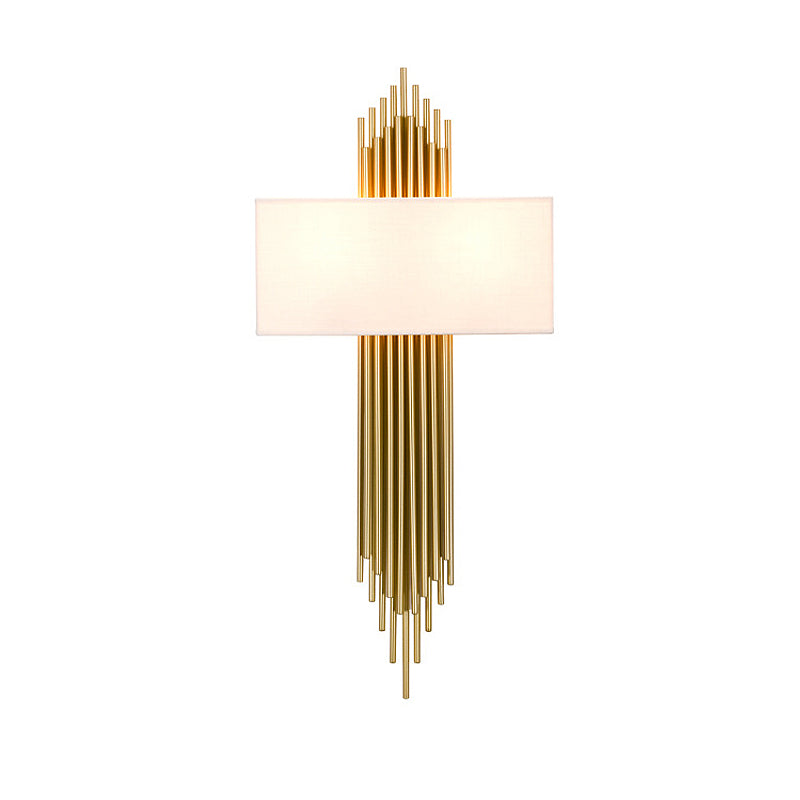 Wall Lamp Art Deco with Rectangular Fabric Shade and Gold Tube Frame