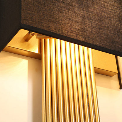 Wall Lamp Art Deco with Rectangular Fabric Shade and Gold Tube Frame