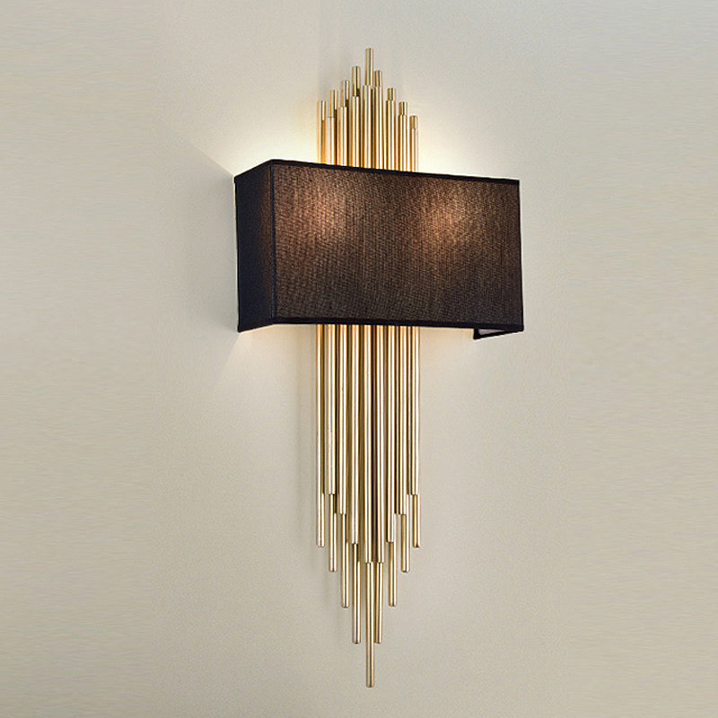 Wall Lamp Art Deco with Rectangular Fabric Shade and Gold Tube Frame