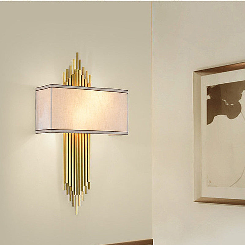 Wall Lamp Art Deco with Rectangular Fabric Shade and Gold Tube Frame
