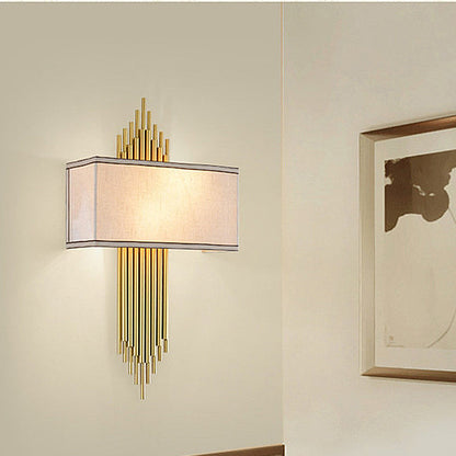 Wall Lamp Art Deco with Rectangular Fabric Shade and Gold Tube Frame