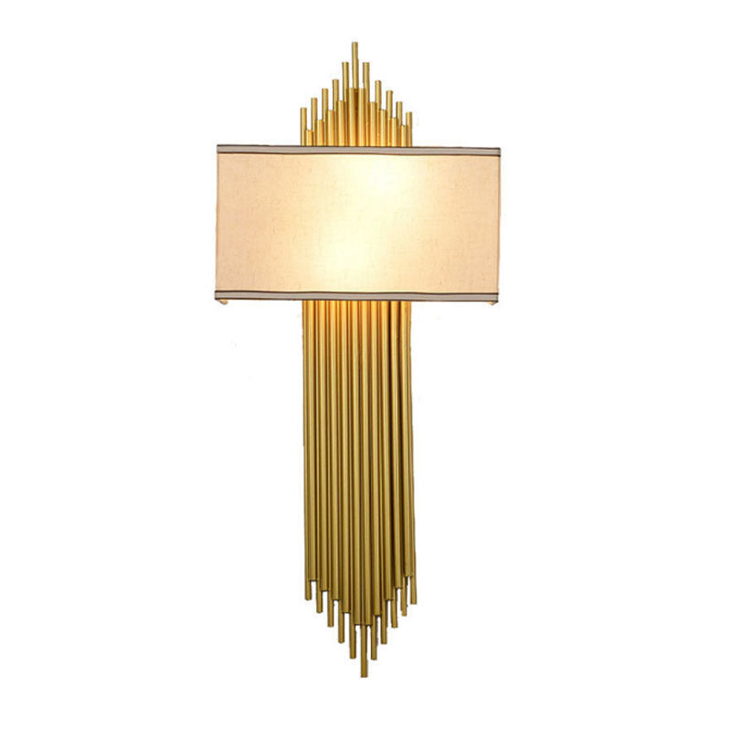Wall Lamp Art Deco with Rectangular Fabric Shade and Gold Tube Frame