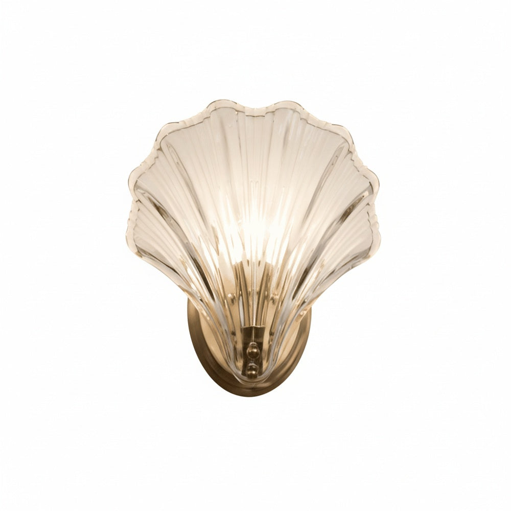Wall Lamp Art Deco with Shell-Shaped Glass Shade and Brass Base
