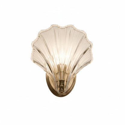 Wall Lamp Art Deco with Shell-Shaped Glass Shade and Brass Base