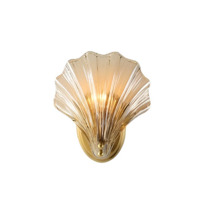 Wall Lamp Art Deco with Shell-Shaped Glass Shade and Brass Base
