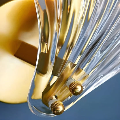 Wall Lamp Art Deco with Shell-Shaped Glass Shade and Brass Base