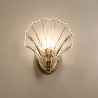 Wall Lamp Art Deco with Shell-Shaped Glass Shade and Brass Base