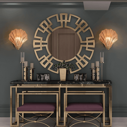Wall Lamp Art Deco with Shell-Shaped Glass Shade and Brass Base