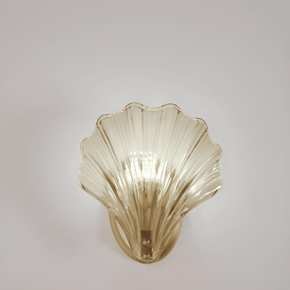 Wall Lamp Art Deco with Shell-Shaped Glass Shade and Brass Base