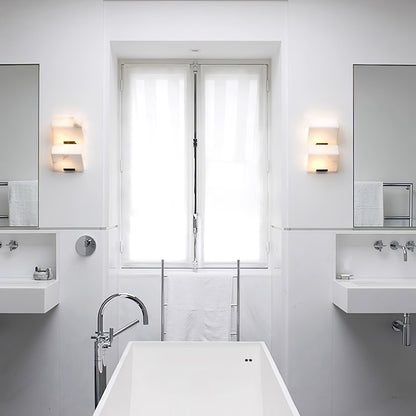 Wall Lamp Art Deco with Stacked Alabaster Cube Shades and Integrated LED