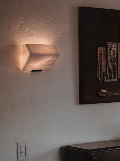 Wall Lamp Art Deco with Stacked Alabaster Cube Shades and Integrated LED