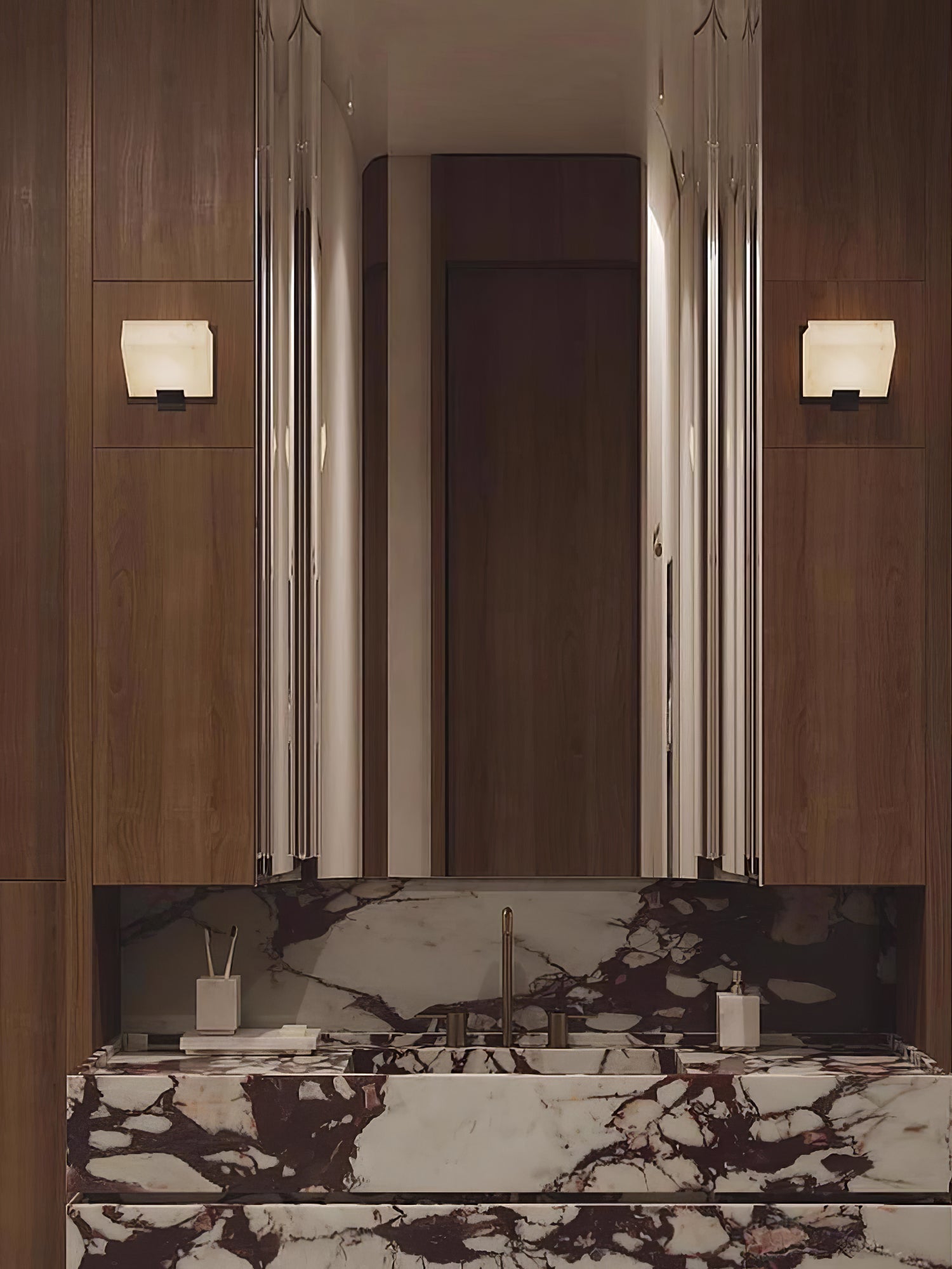 Wall Lamp Art Deco with Stacked Alabaster Cube Shades and Integrated LED